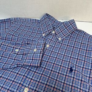 Ralph‎ Lauren Blue Red Plaid Cotton Button Down Shirt Size Large